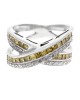 2 Row Mixed Cut Yellow & White Diamond X Crossover Ring in White Gold
